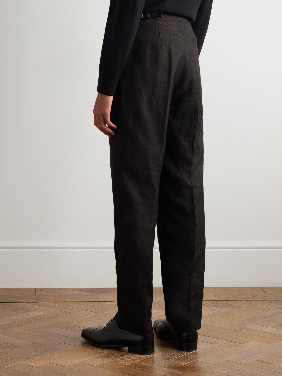  Favourbrook - Randwick Straight-leg Grosgrain-trimmed Herringbone Linen And Silk-blend Tuxedo Trousers - Men - Black - Uk/us 30 