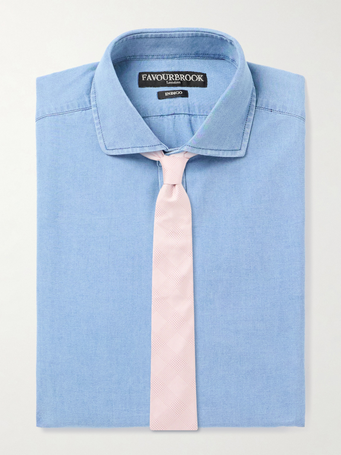 Favourbrook Burlington Cutaway-collar Indigo-dyed Cotton-chambray Shirt In Blue