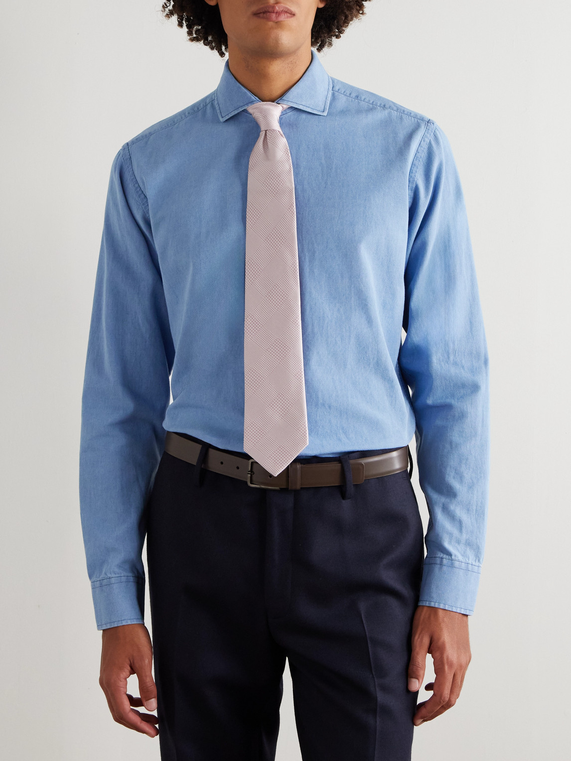 Favourbrook Burlington Cutaway-collar Indigo-dyed Cotton-chambray Shirt In Blue