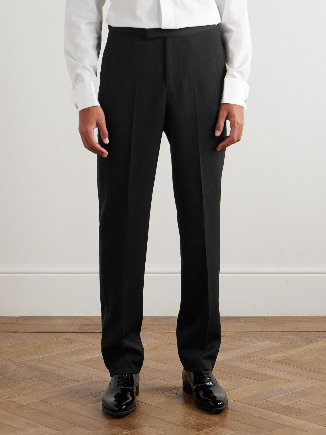  Favourbrook - Hampton Straight-leg Grosgrain-trimmed Wool-twill Tuxedo Trousers - Men - Black - Uk/us 34 