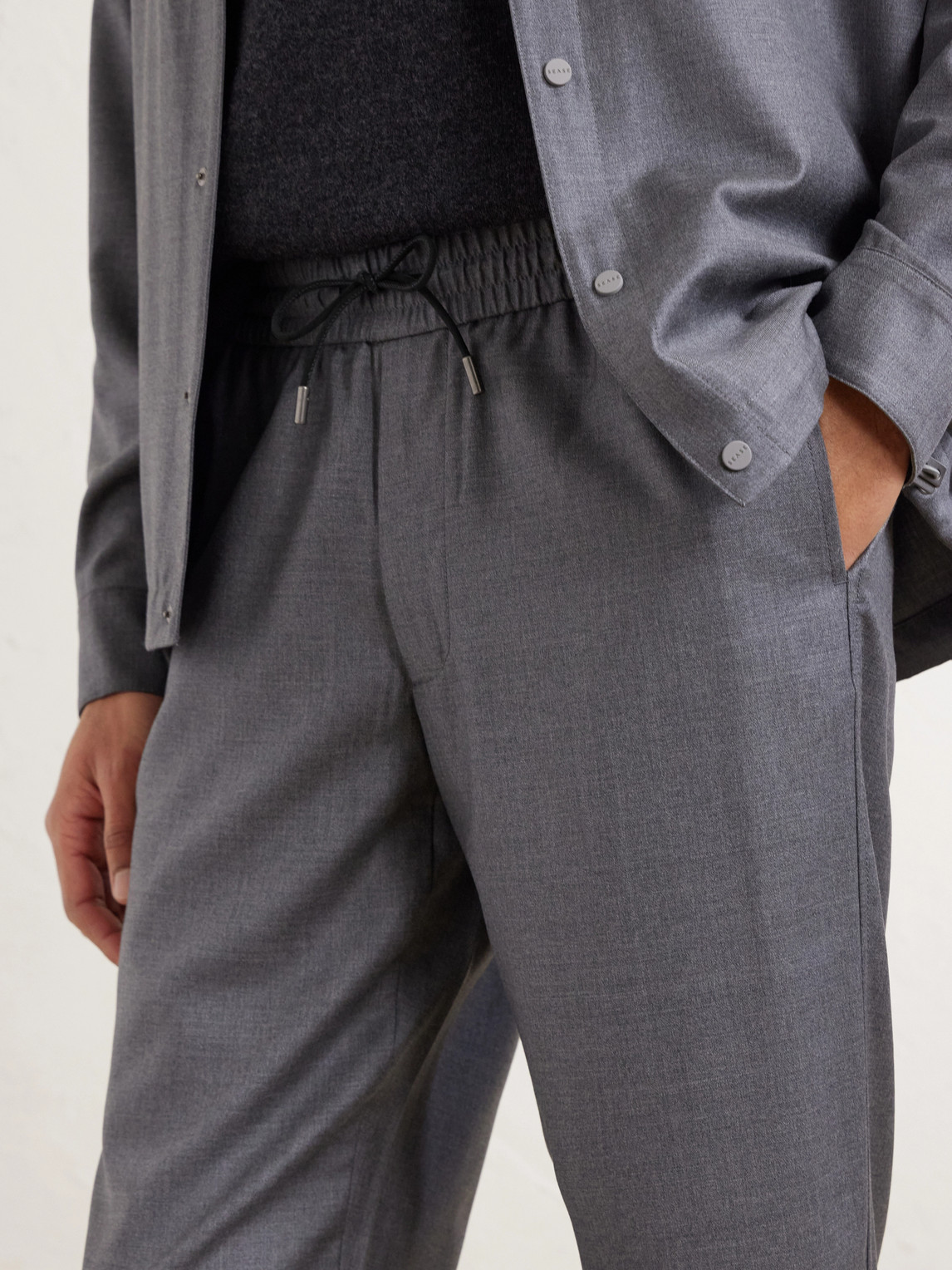 Summer Mindset Straight-Leg Virgin Wool Drawstring Trousers