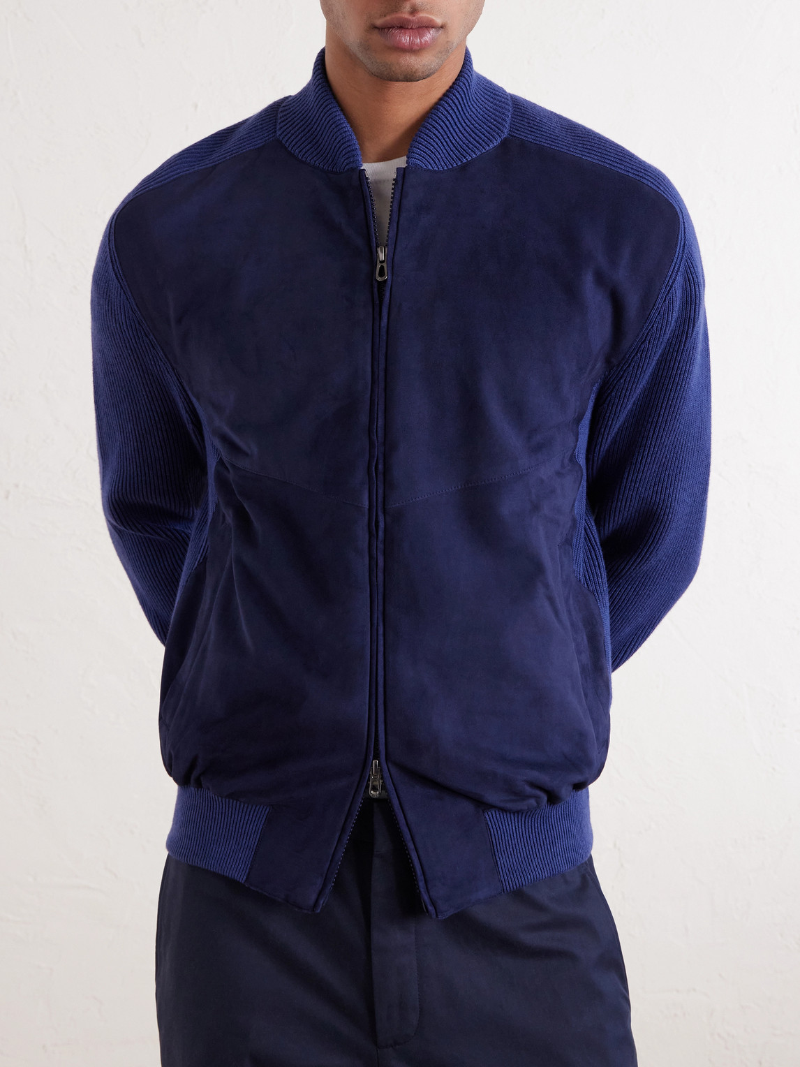  Sease - Suede And Ribbed Cotton And Cashmere-blend Bomber Jacket - Men - Blue - M 