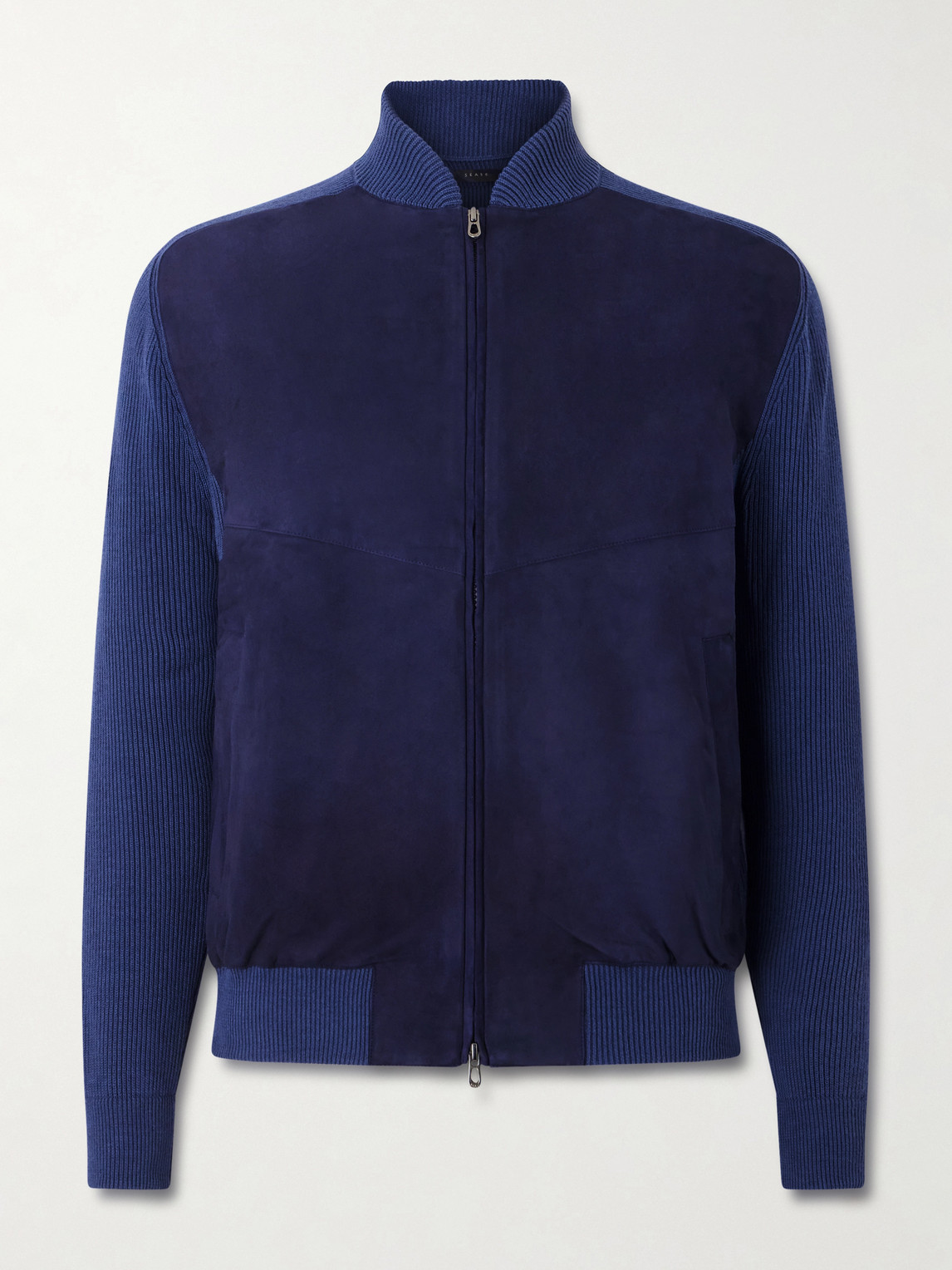 Sease Suede And Ribbed Cotton And Cashmere-blend Bomber Jacket In Blue