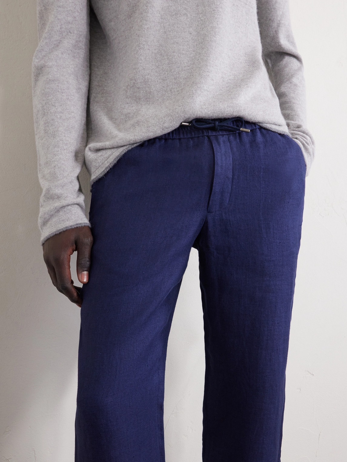 Summer Mindset Straight-Leg Linen And Cotton-Blend Drawstring Trousers