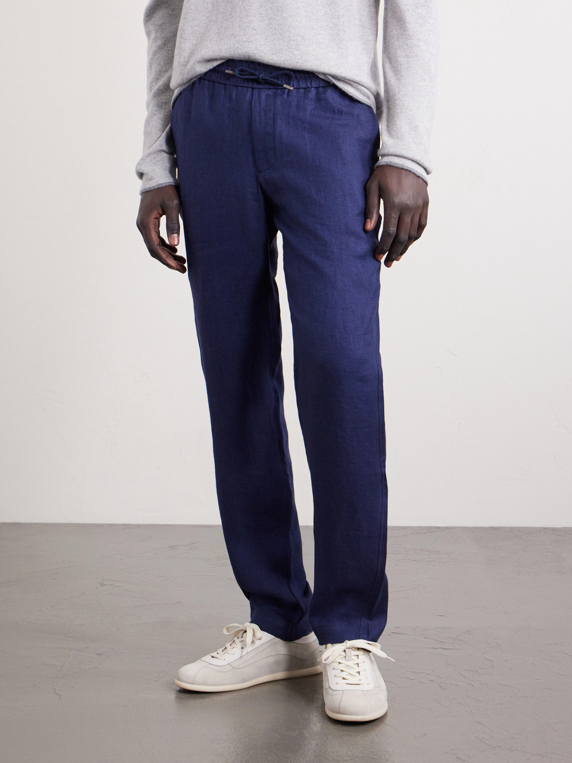 Summer Mindset Straight-Leg Linen And Cotton-Blend Drawstring Trousers