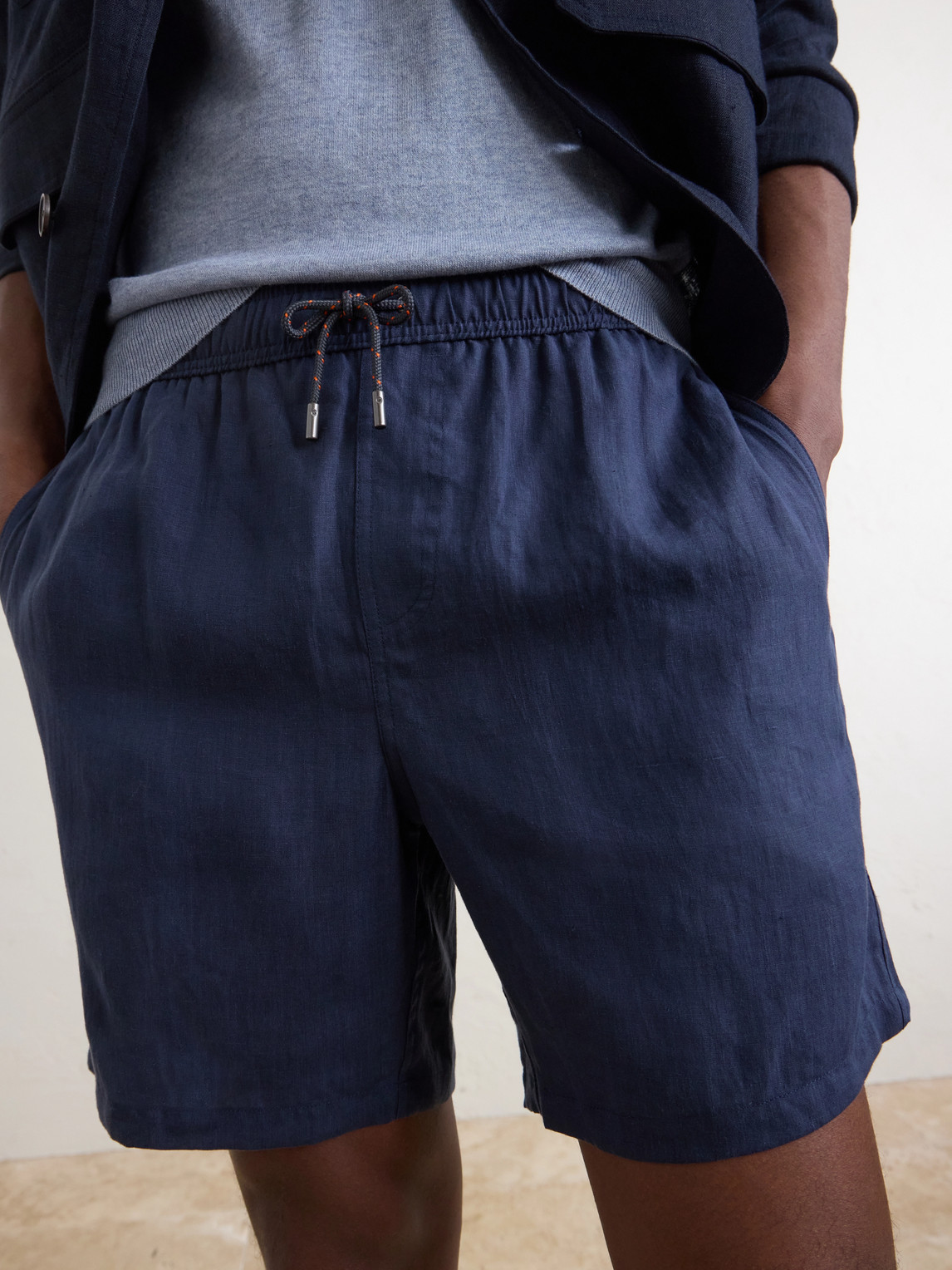 Sease Cod-2 Straight-leg Hemp Drawstring Shorts In Blue