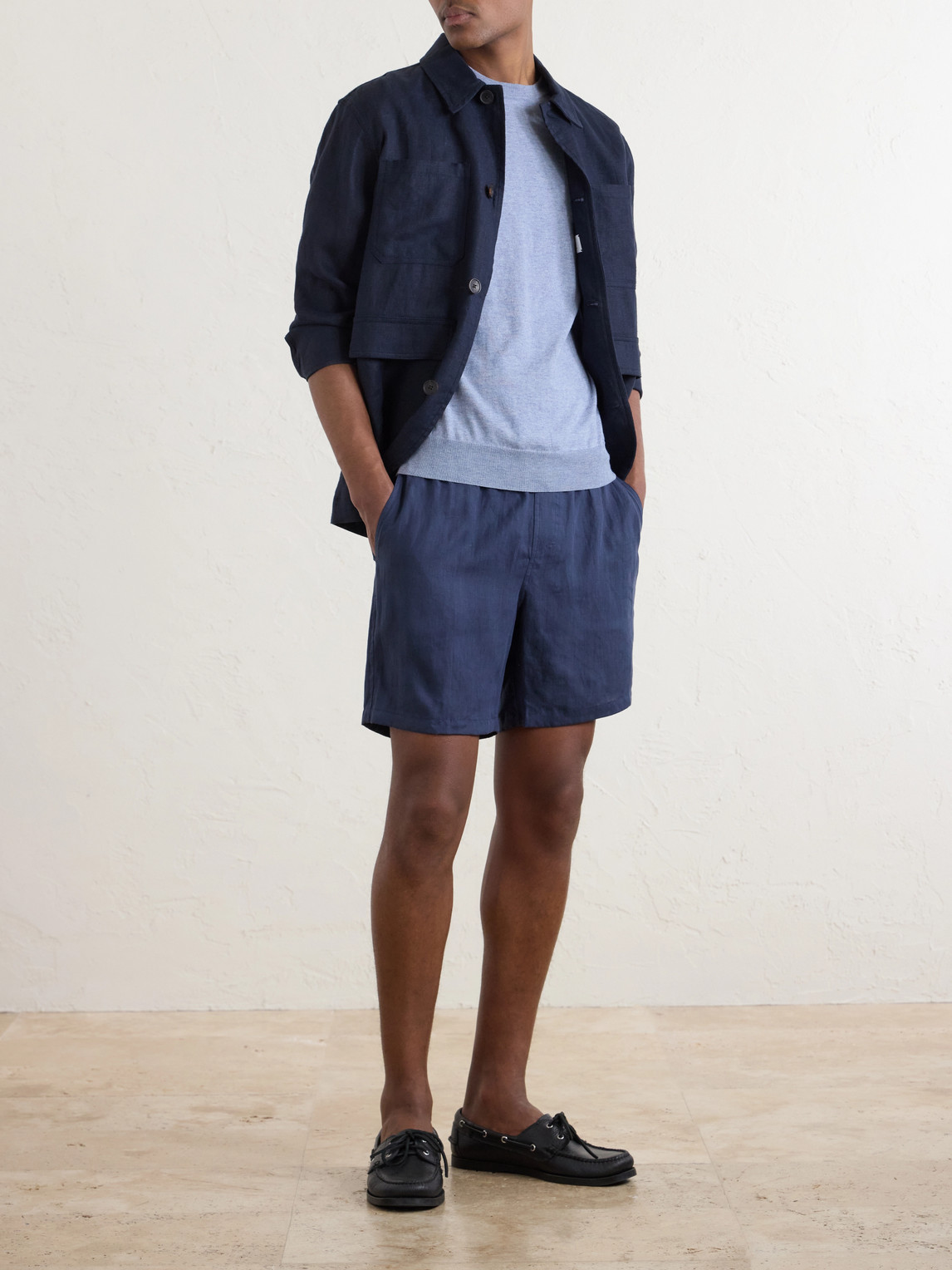 Sease Cod-2 Straight-leg Hemp Drawstring Shorts In Blue