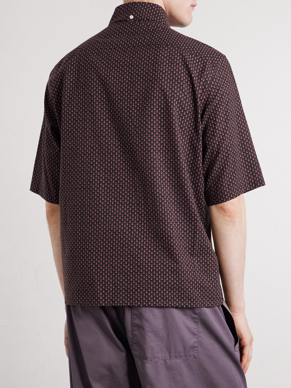  Lemaire - Button-down Collar Printed Cotton Shirt - Men - Brown - It 44 