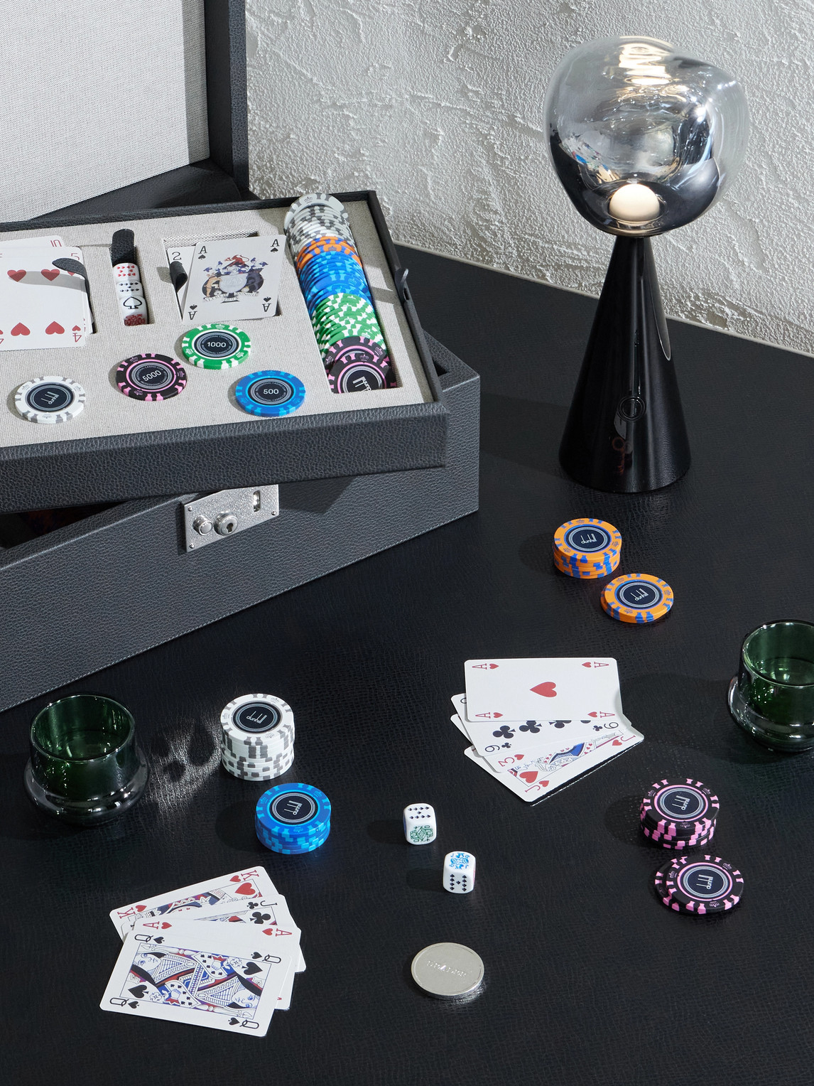 Century Despatch Leather and Silver-Tone Poker Set — 2