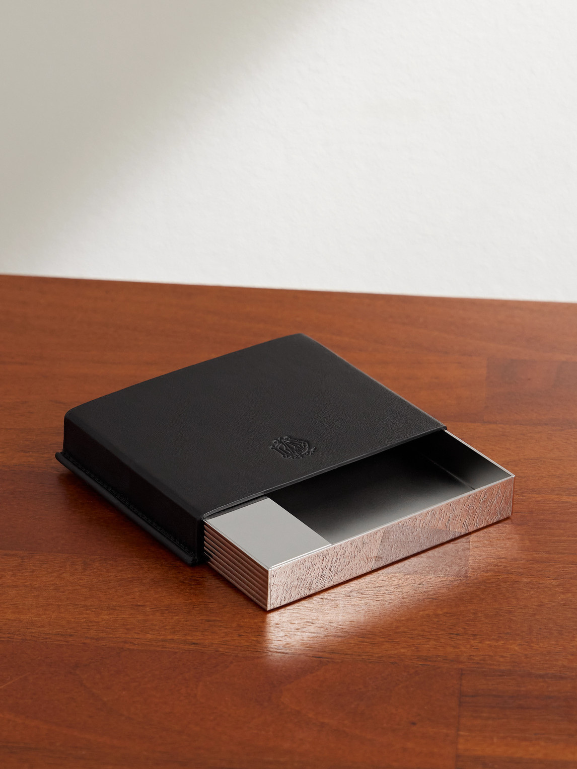 Dunhill Leather And Silver-tone Ashtray And Case In Black