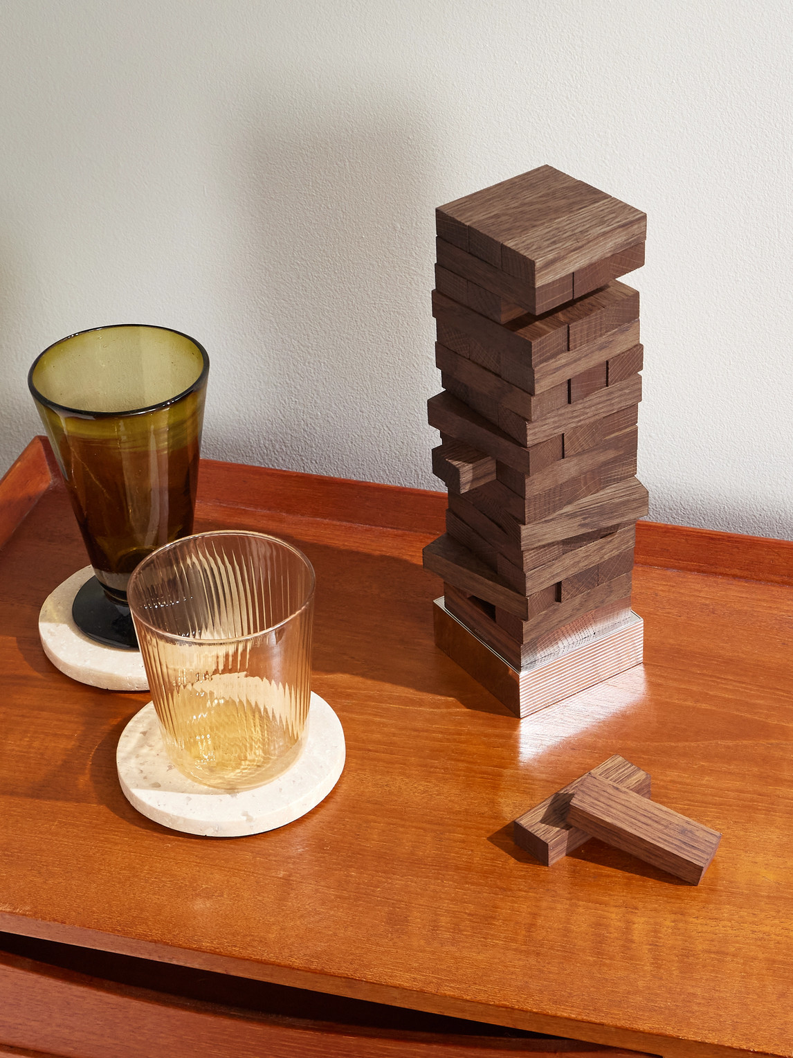 Oak Topple Blocks and Palladium-Plated Lighter Set — 2