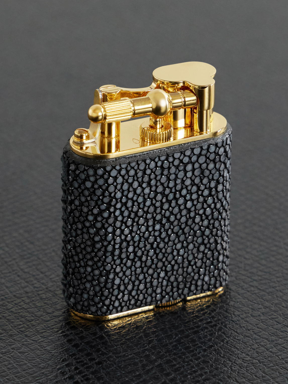 Turbo Shagreen-Effect Leather and Gold-Tone Lighter