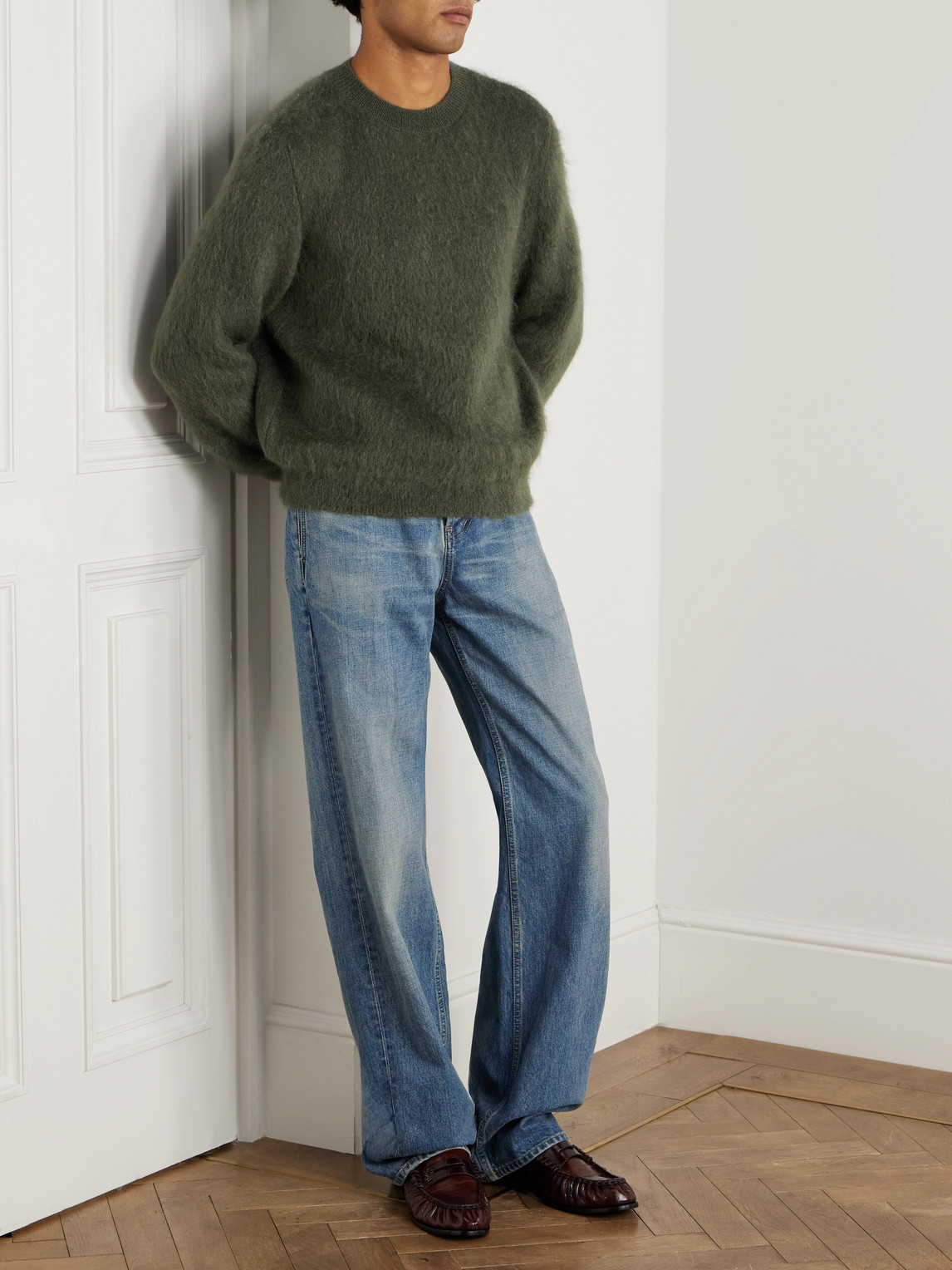 Saint Laurent Slim-fit Mohair-blend Sweater In Green
