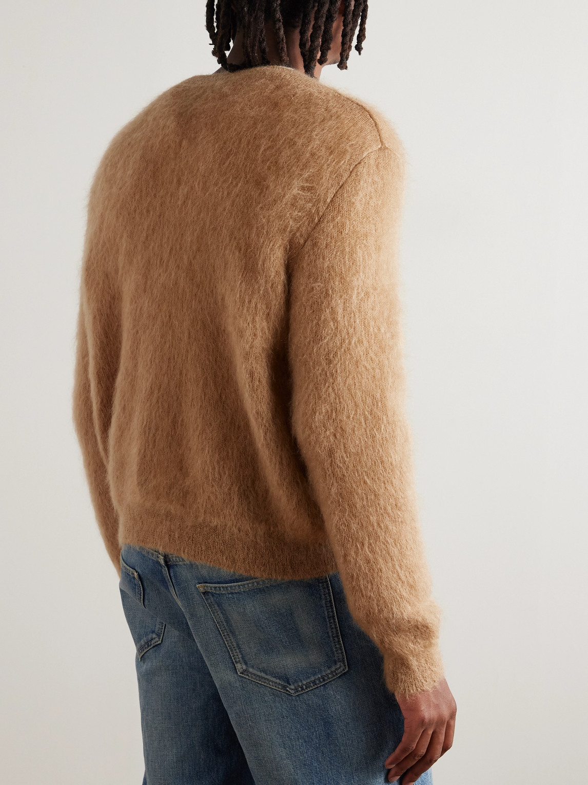 Saint Laurent Slim-fit Mohair-blend Sweater In Brown
