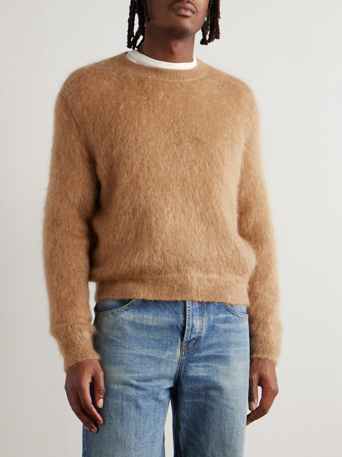Saint Laurent Slim-fit Mohair-blend Sweater In Brown