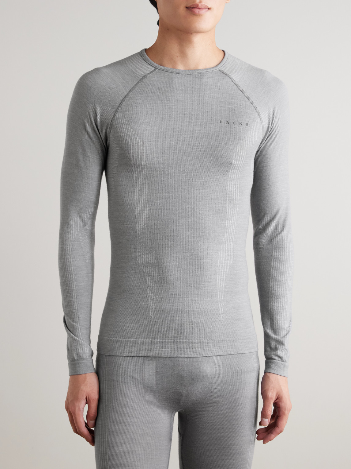  Falke - Printed Virgin Wool-blend Ski Base Layer - Men - Gray - S 