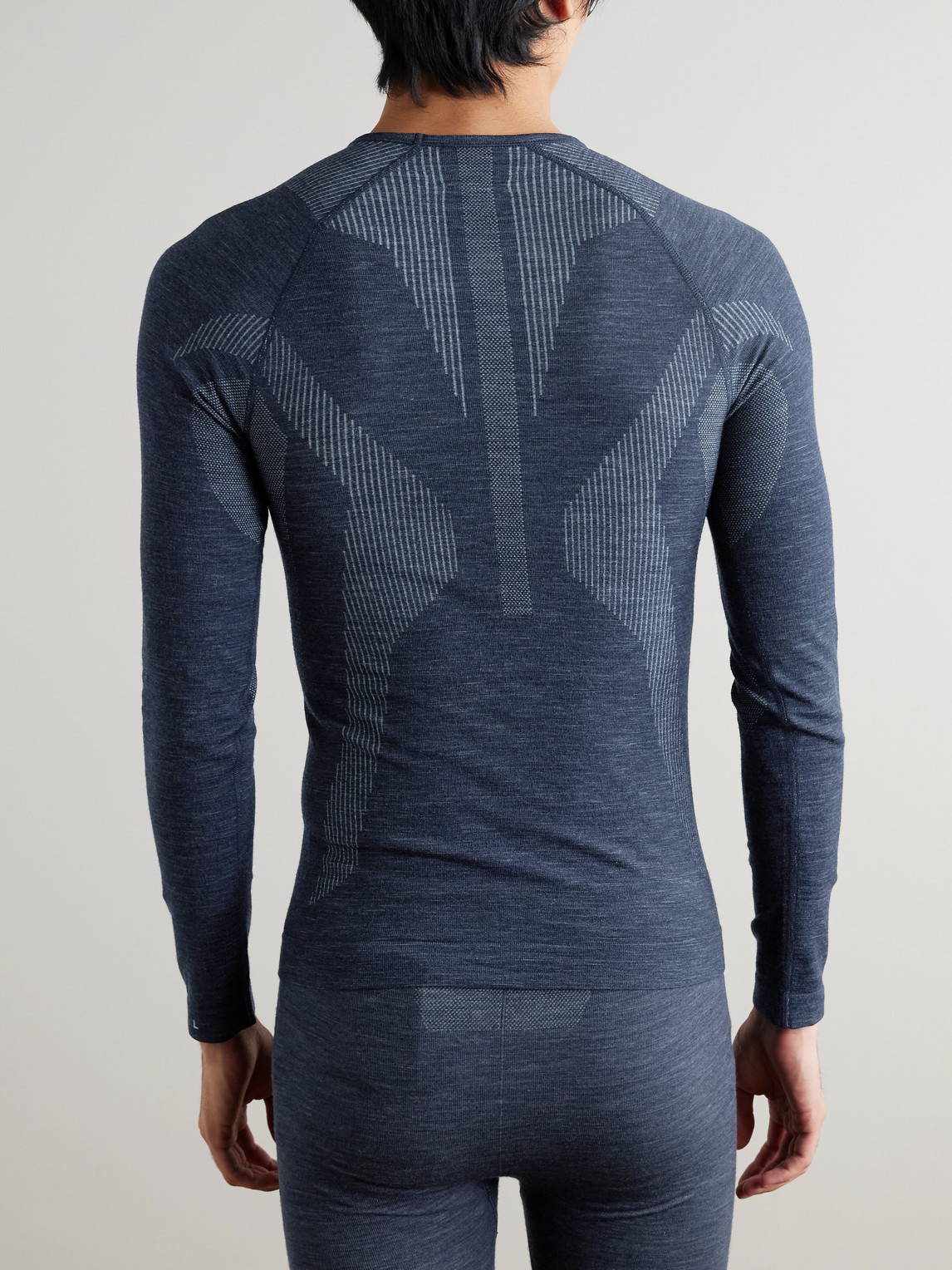  Falke - Printed Virgin Wool-blend Ski Base Layer - Men - Blue - S 