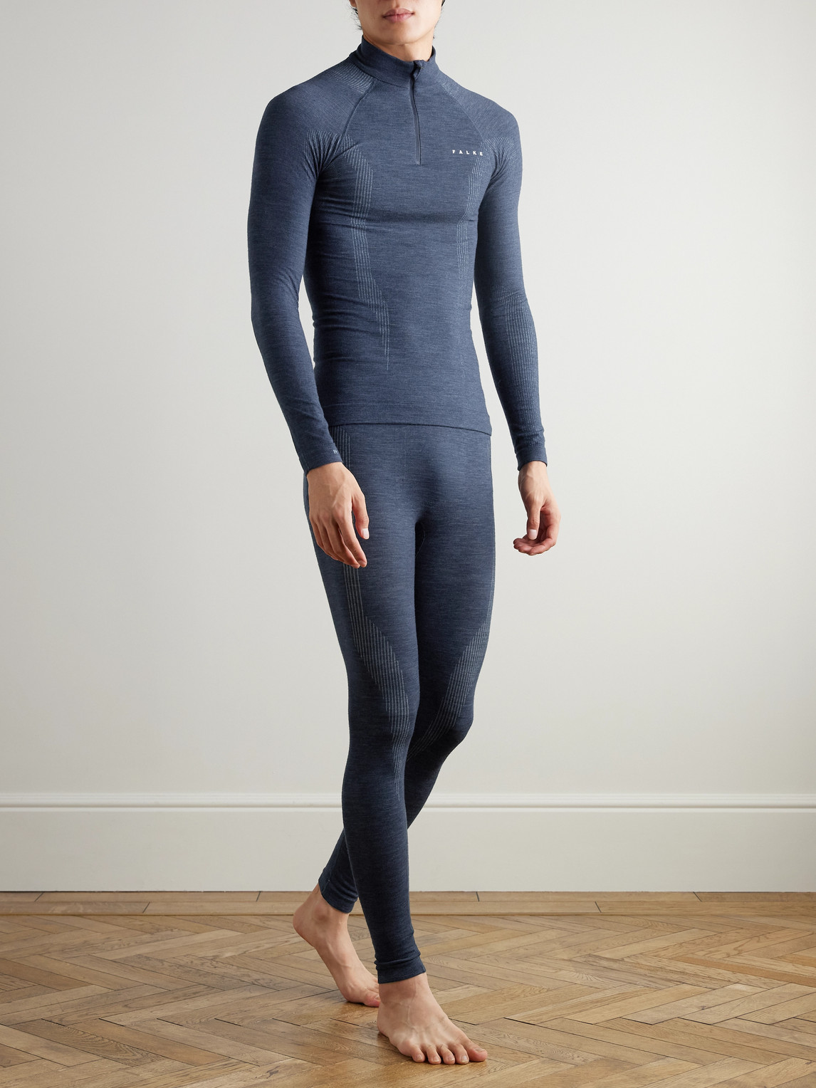 Printed Virgin Wool-Blend Half-Zip Ski Base Layer — 2
