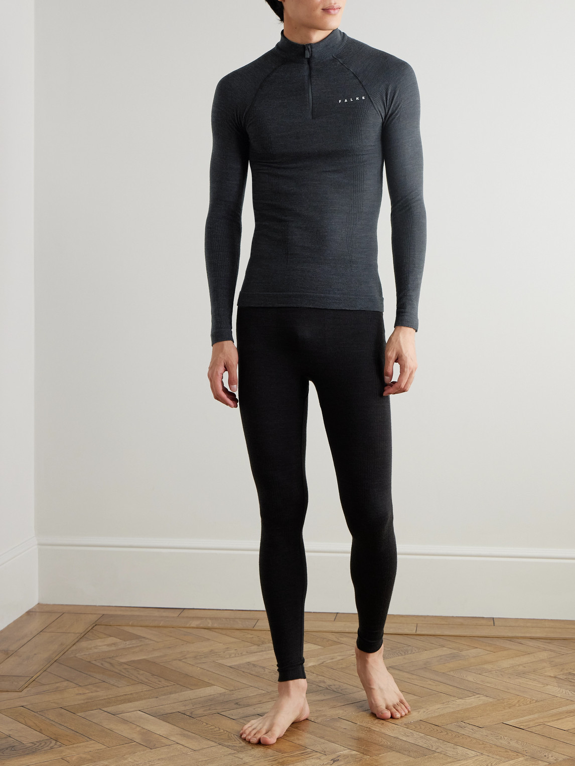 Printed Virgin Wool-Blend Half-Zip Ski Base Layer — 2