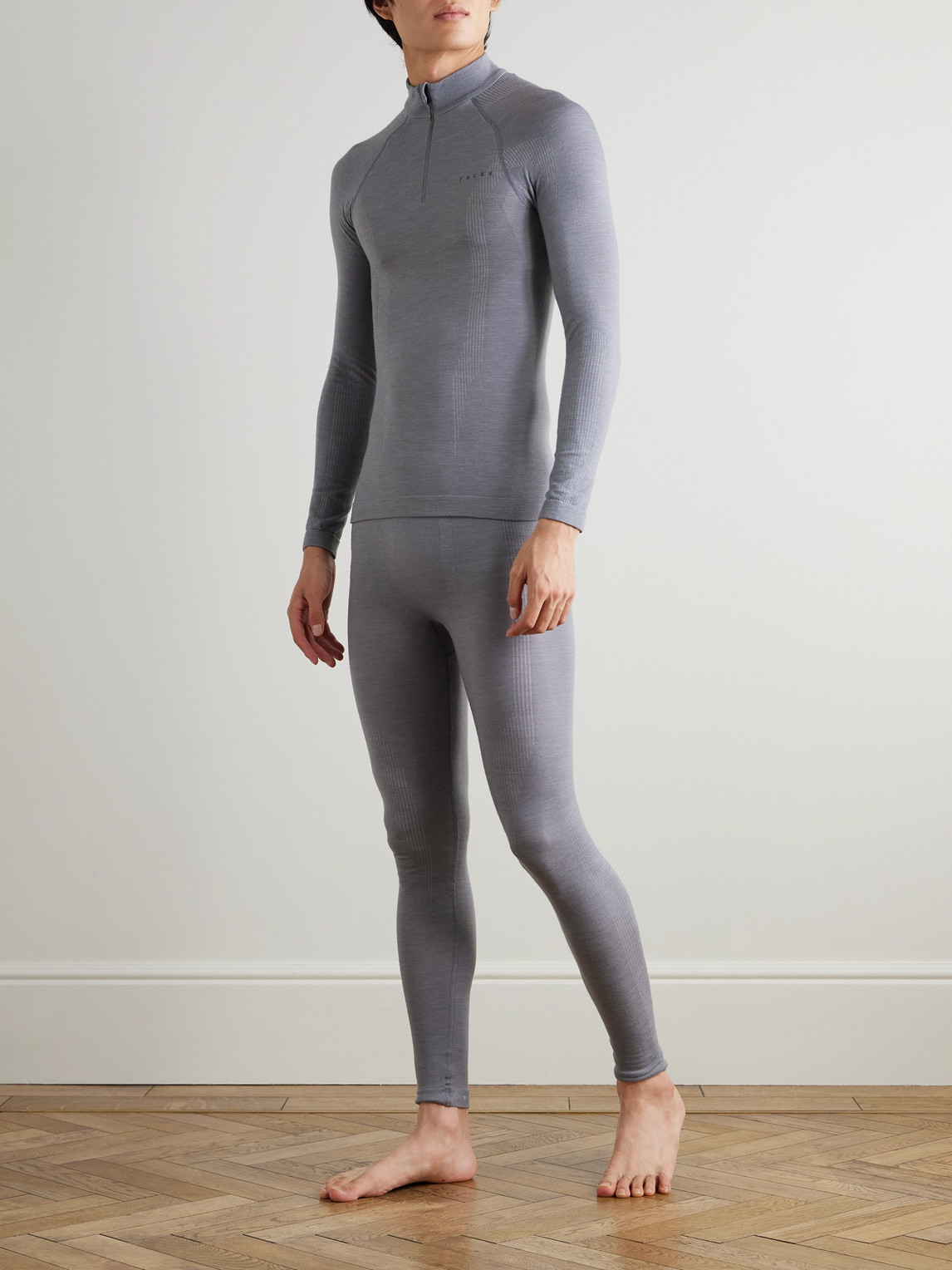 Printed Virgin Wool-Blend Jersey Half-Zip Ski Base Layer — 2
