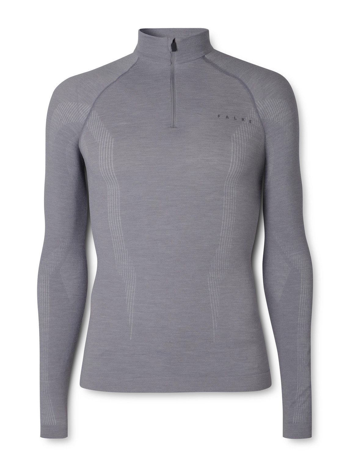 Falke Printed Virgin Wool-blend Jersey Half-zip Ski Base Layer In Gray