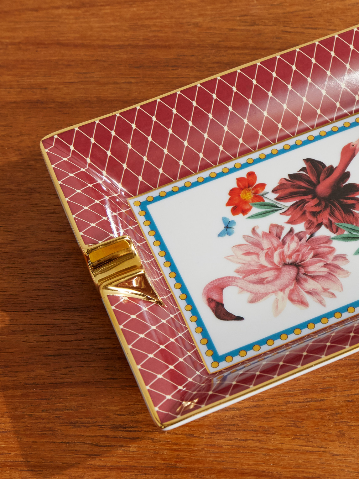 La Doublej Beto Val Birdbloom Painted Porcelain Ashtray In Red