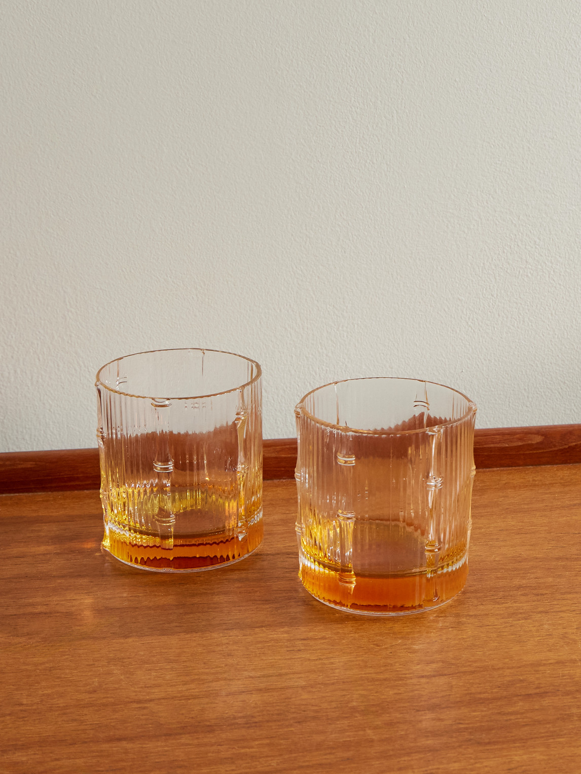 La Doublej Bamboo Set Of Two Crystal Glass Tumblers In Orange