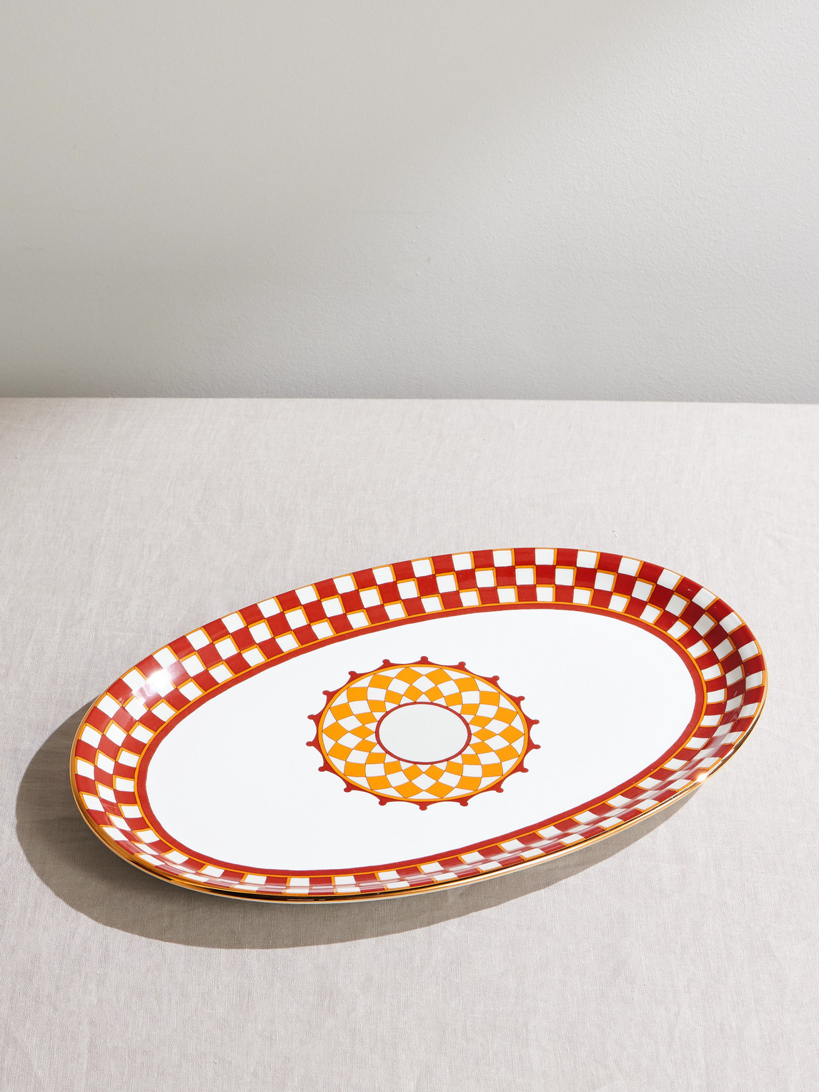 La Doublej Gold-trimmed Painted Porcelain Platter In Brown