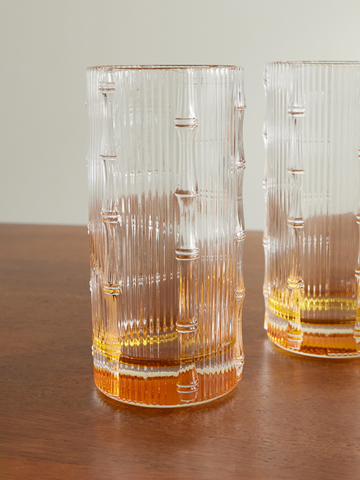  La Doublej - Bamboo Set Of Two Crystal Glass Highball Glasses - Men - Orange 