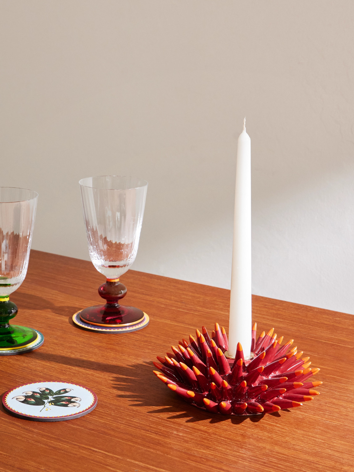 La Doublej Beto Val Spine Ceramic Candle Holder In Red