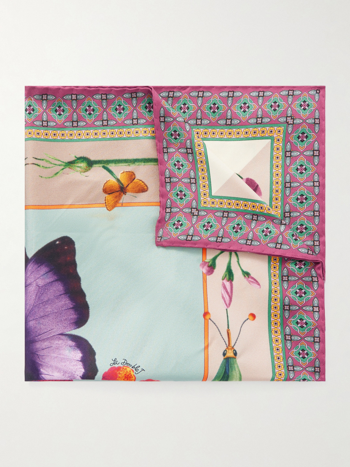 La Doublej Printed Silk Pocket Square In Multi