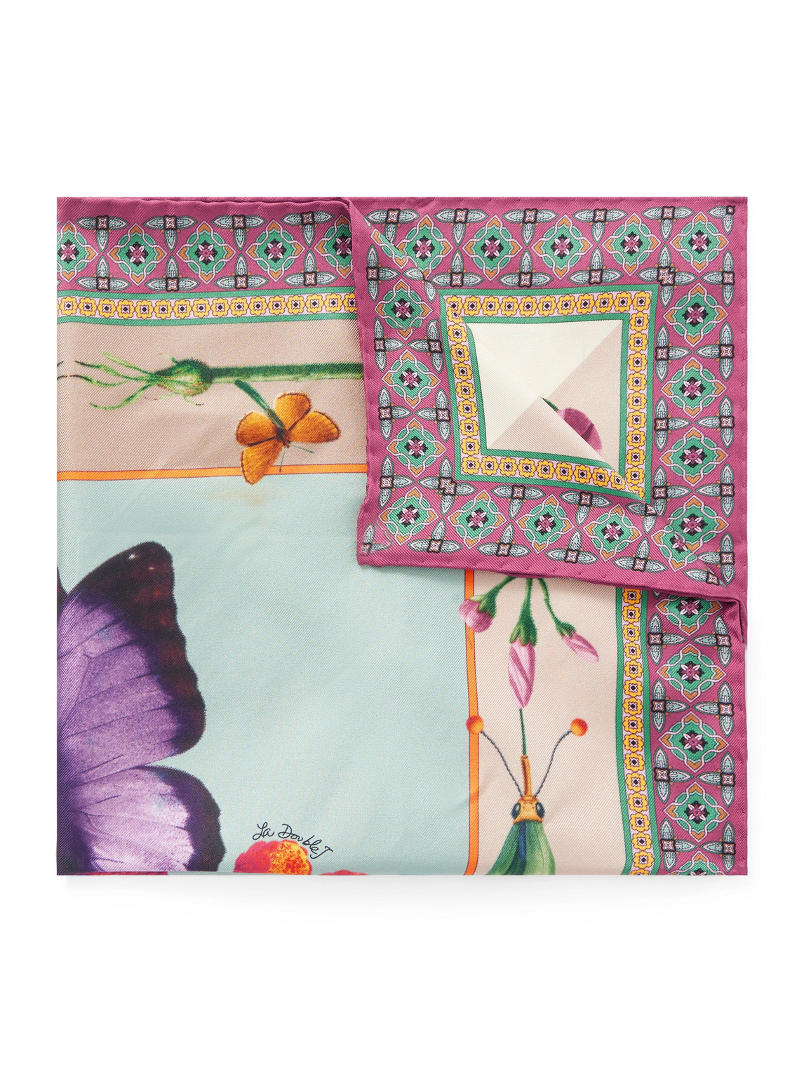La Doublej Printed Silk Pocket Square In Multi