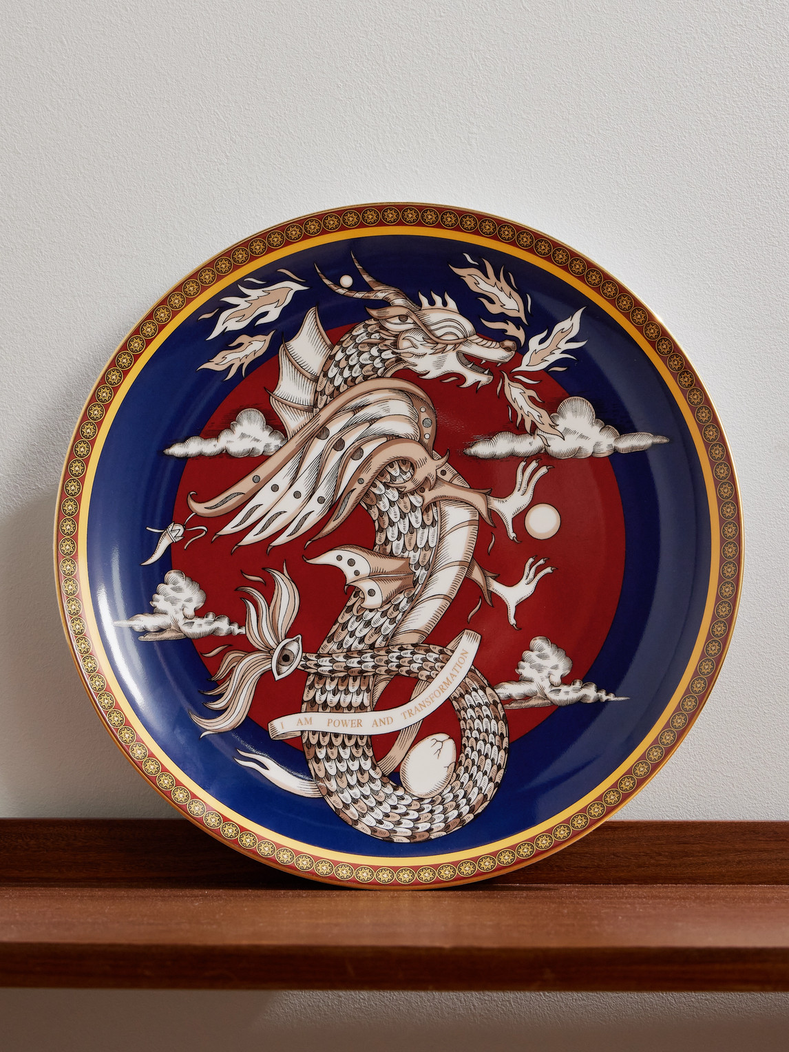 La Doublej The Dragon Gold-trimmed Porcelain Decorative Plate In Multi
