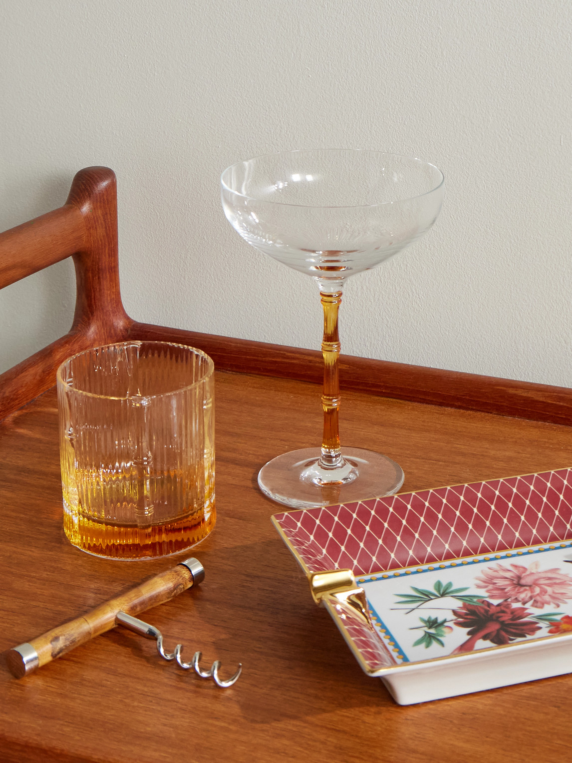 La Doublej Bamboo Set Of Two Crystal Glass Champagne Coupes In Transparent