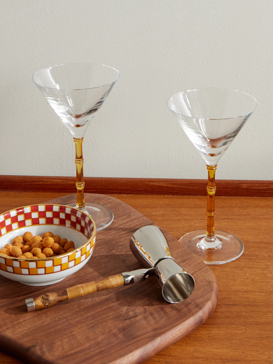La Doublej Bamboo Set Of Two Crystal Glass Martini Glasses In White