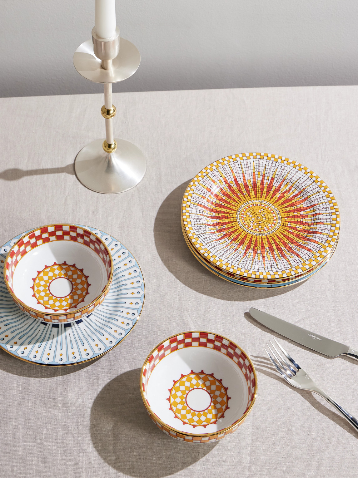 La Doublej Set Of Two Gold-plated Painted Porcelain Snack Bowls In Orange