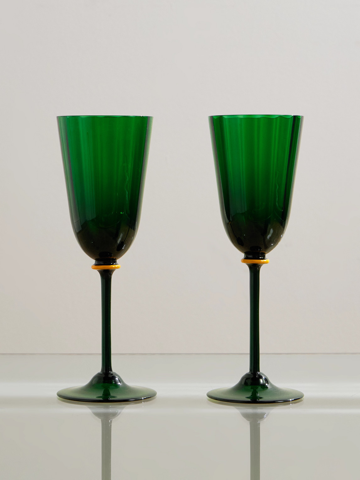La Doublej Rainbow Set Of Two Murano Glass Wine Glasses In Green