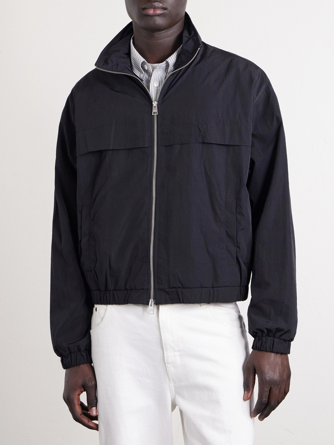  Ami Paris - Cropped Logo-embroidered Shell Jacket - Men - Black - S 