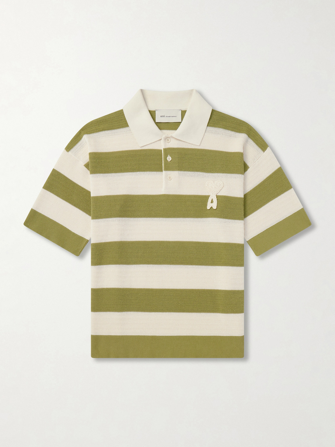 AMI Paris AMI PARIS - Logo-Embroidered Knitted Cotton Polo Shirt - Men - Green - M aus 100% Cotton in Green