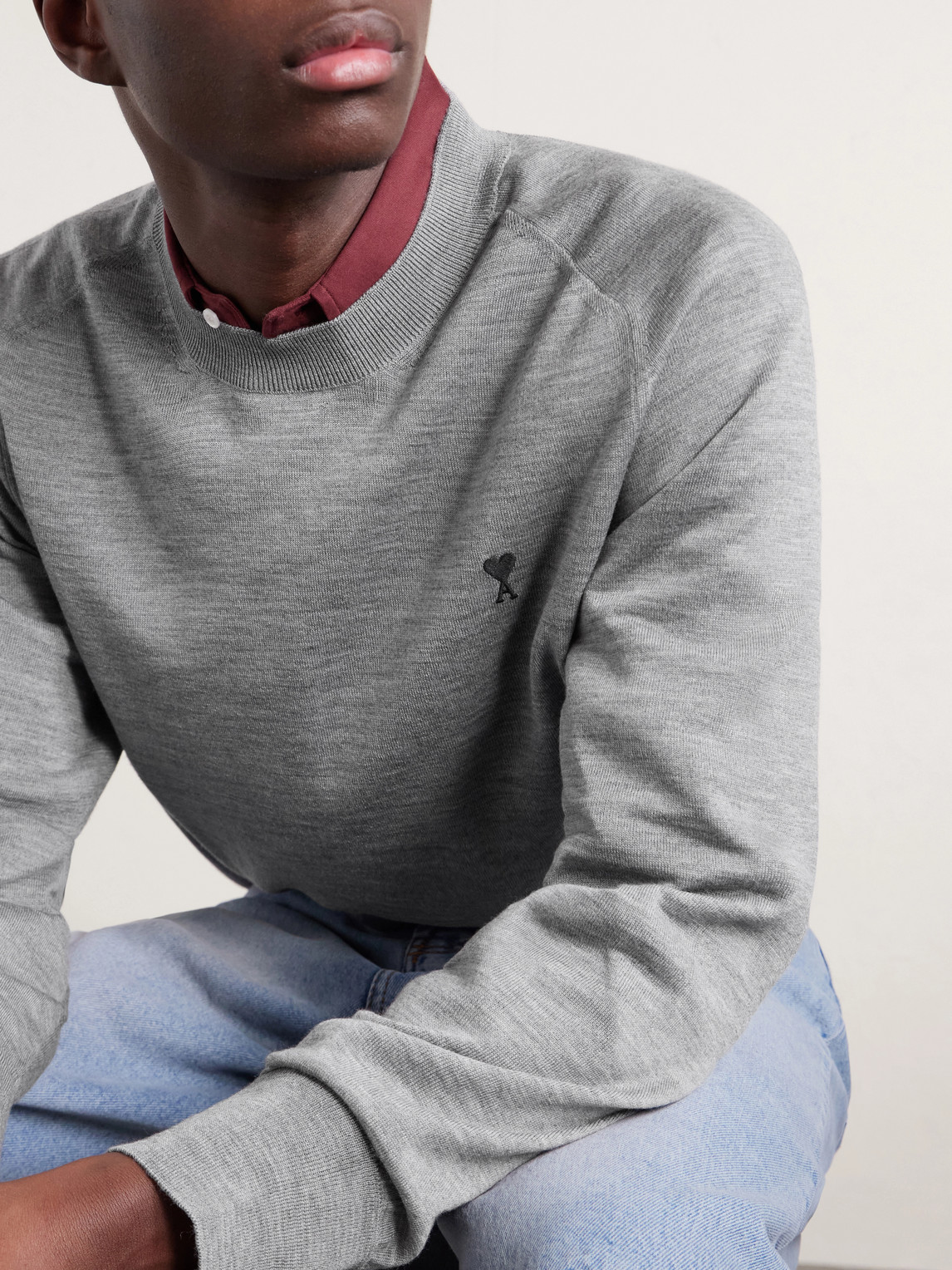  Ami Paris - Logo-embroidered Wool Sweater - Men - Gray - M 