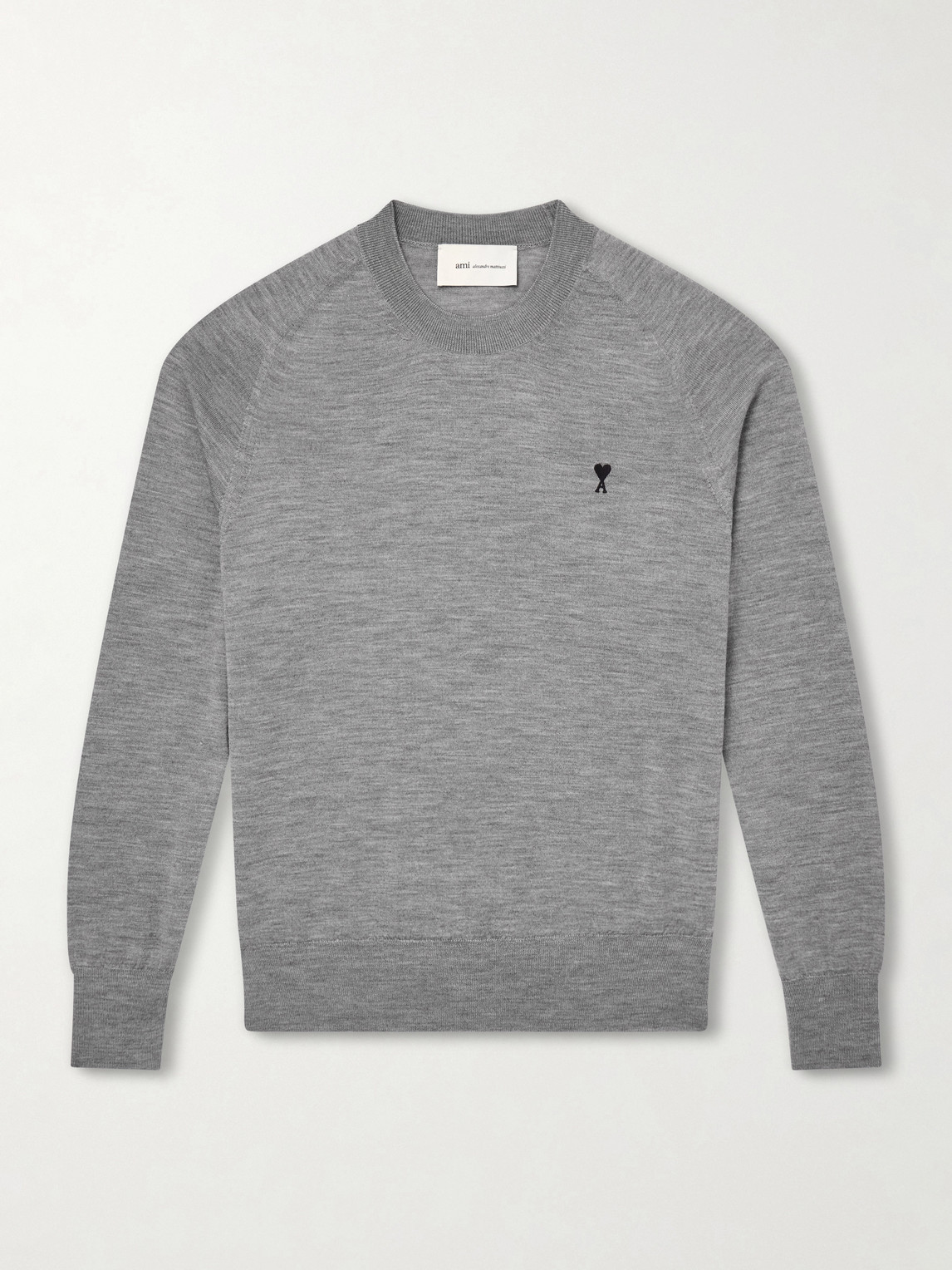 AMI Paris AMI PARIS - Logo-Embroidered Wool Sweater - Men - Gray - S aus 100% Merino Wool in Gray