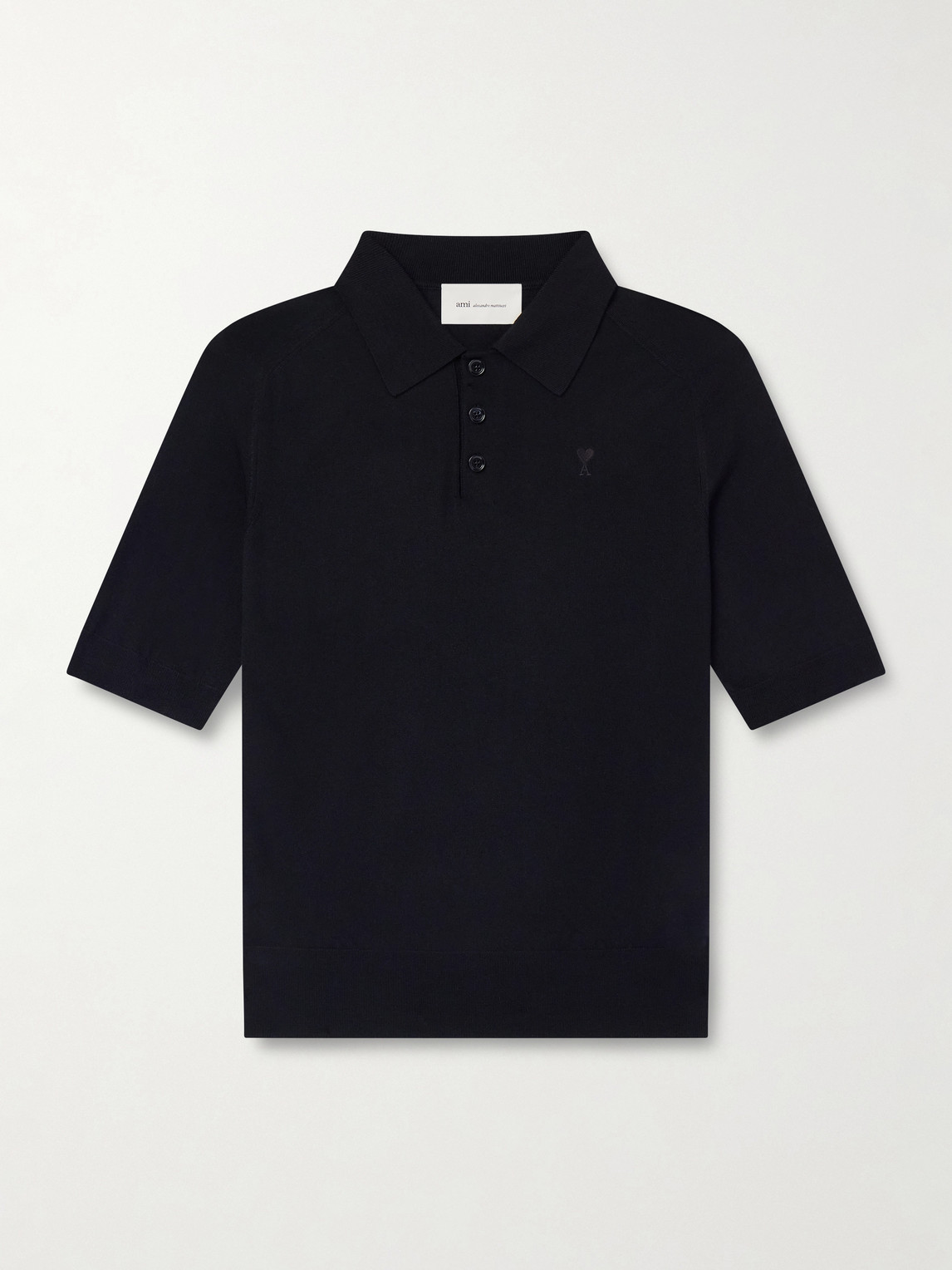 AMI Paris AMI PARIS - Logo-Embroidered Cotton Polo Shirt - Men - Black - S aus 100% Merino Wool in Black