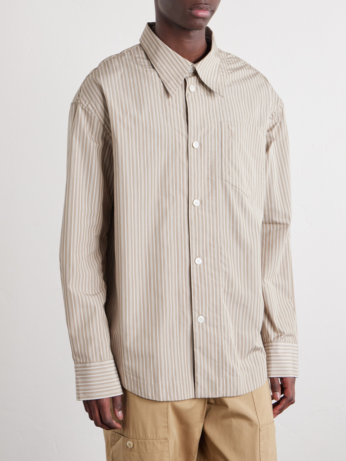  Ami Paris - Striped Cotton-poplin Shirt - Men - Neutrals - Xs 