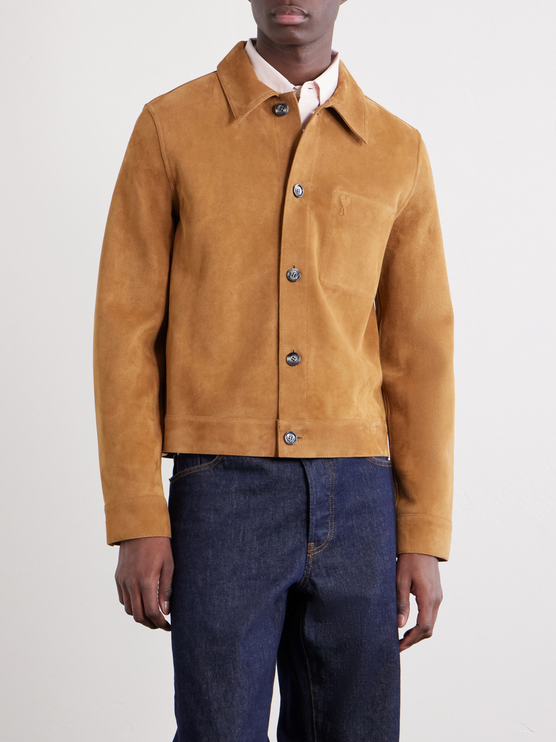  Ami Paris - Logo-embossed Suede Jacket - Men - Brown - L 