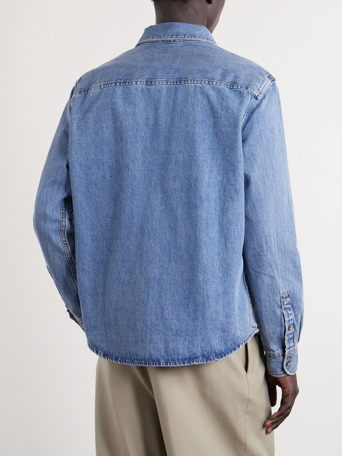 Button-Down Collar Logo-Embroidered Denim Shirt