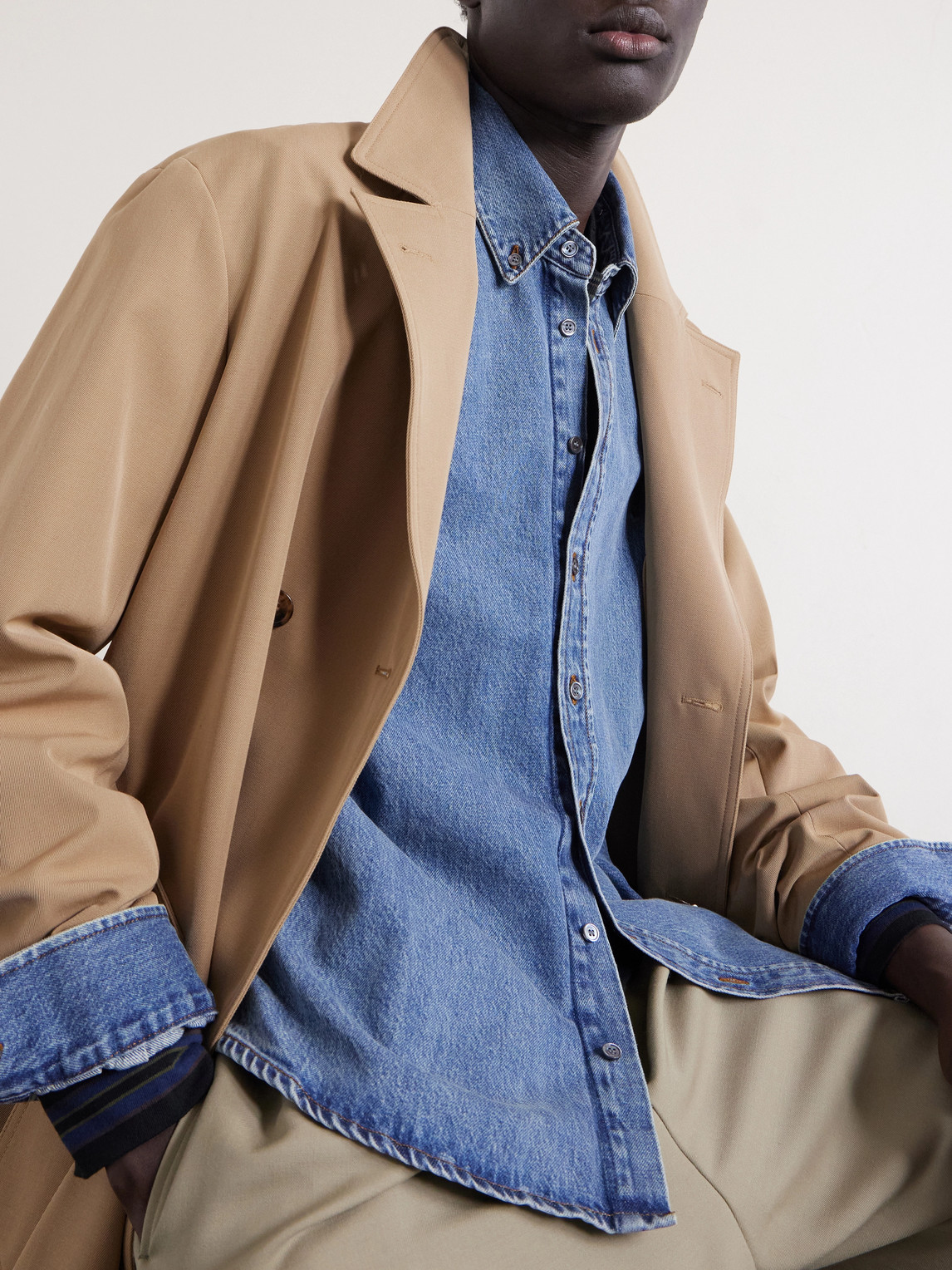 Button-Down Collar Logo-Embroidered Denim Shirt