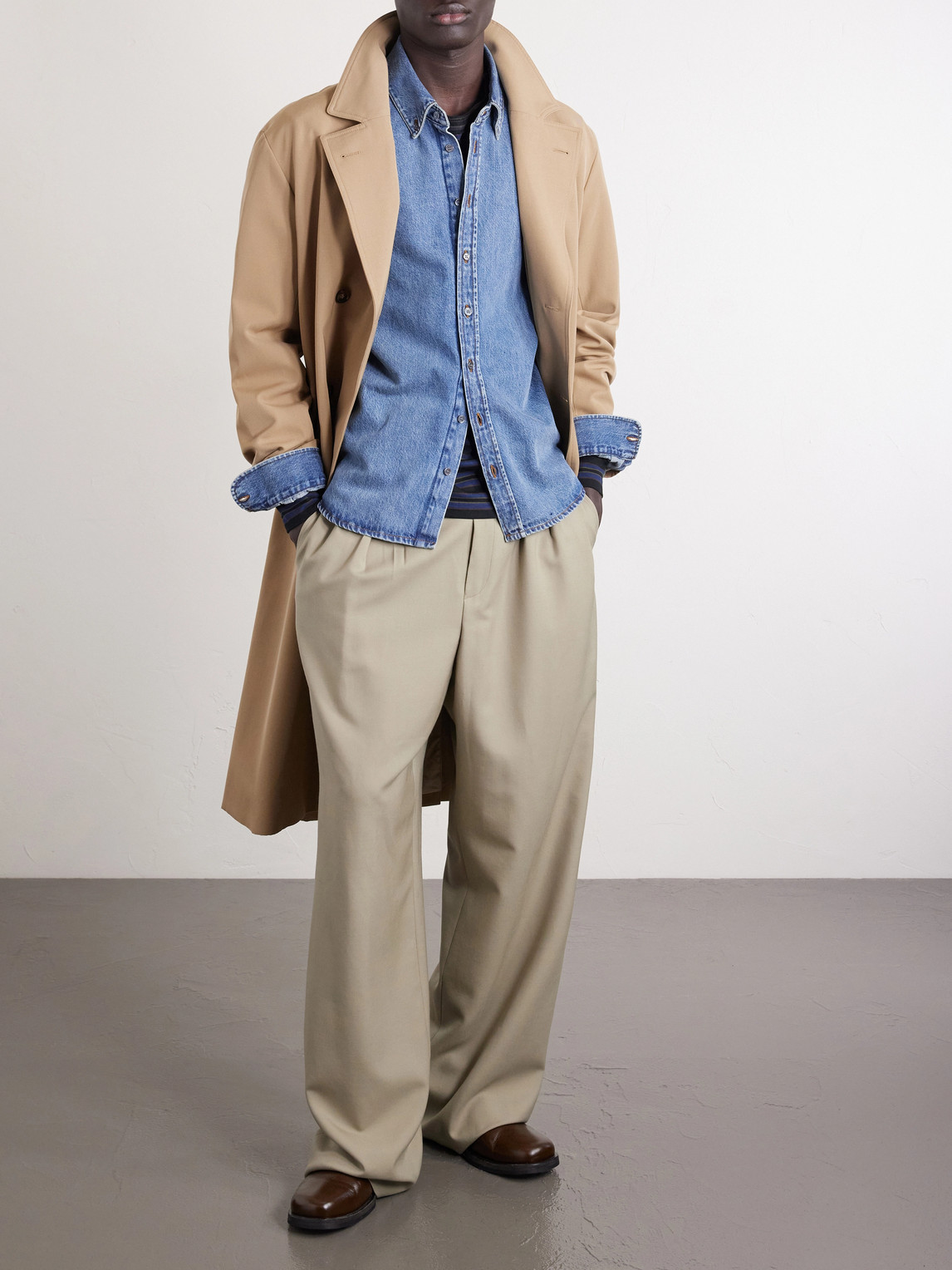 Button-Down Collar Logo-Embroidered Denim Shirt
