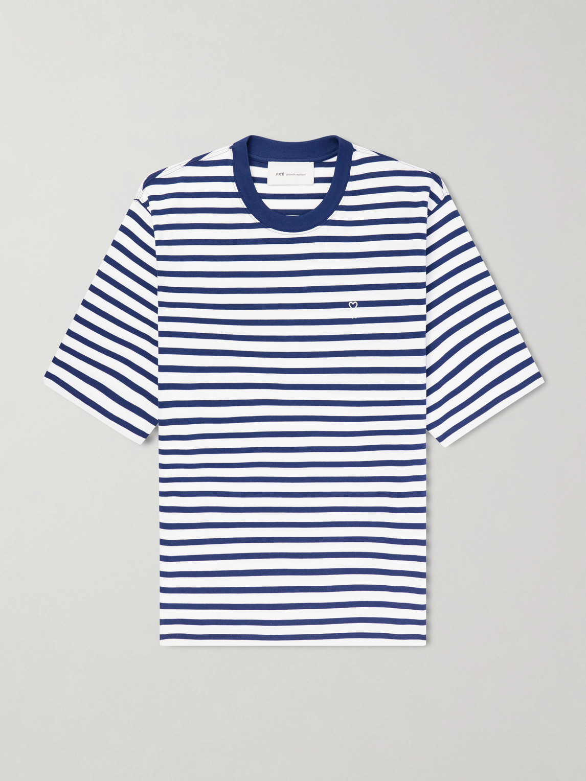 AMI Paris AMI PARIS - Quota Logo-Print Striped Cotton-Jersey T-Shirt - Men - Blue - S aus 100% Cotton in Blue