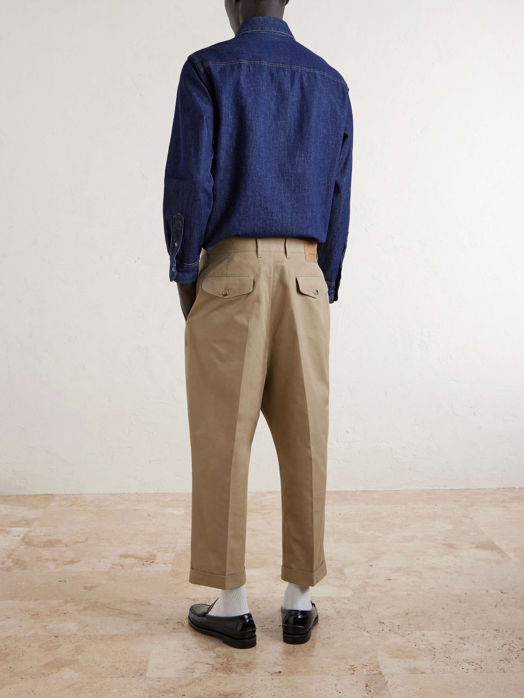 AMI PARIS Carrot Tapered Pleated Cotton-Gabardine Trousers for Men