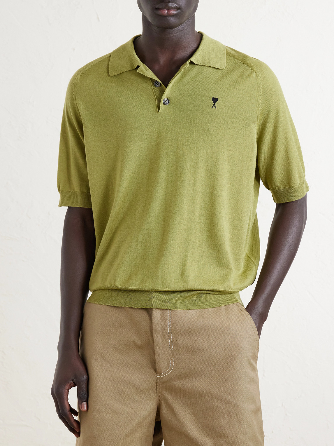  Ami Paris - Logo-embroidered Cotton Polo Shirt - Men - Green - M 